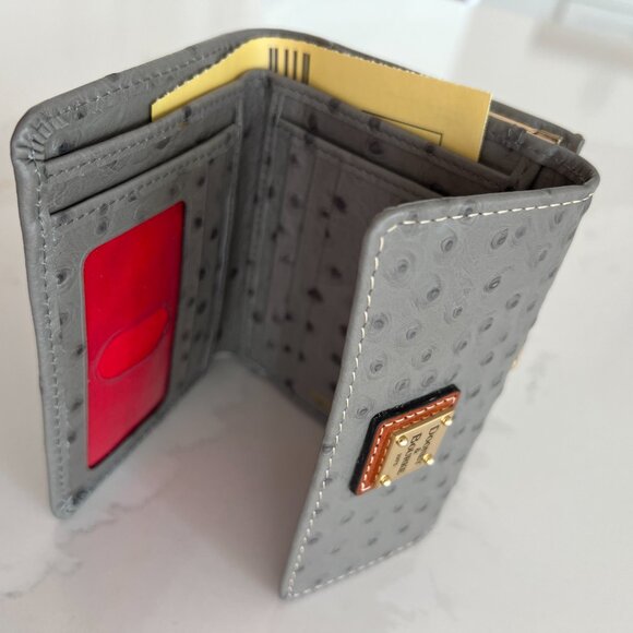 LOW START Dooney & Bourke Wallet Grey Ostrich Leather Gold Hardware Brand New - Picture 12 of 14
